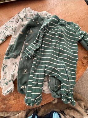 Carter's Green and White Striped Footed One-Piece Sleepers (3-Pack Look)